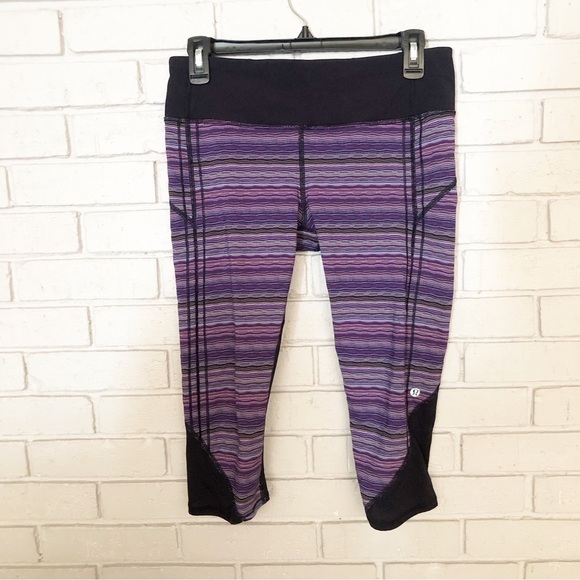 lululemon athletica Pants - Lululemon Women’s‎ Striped Purple and Black Capri Leggings